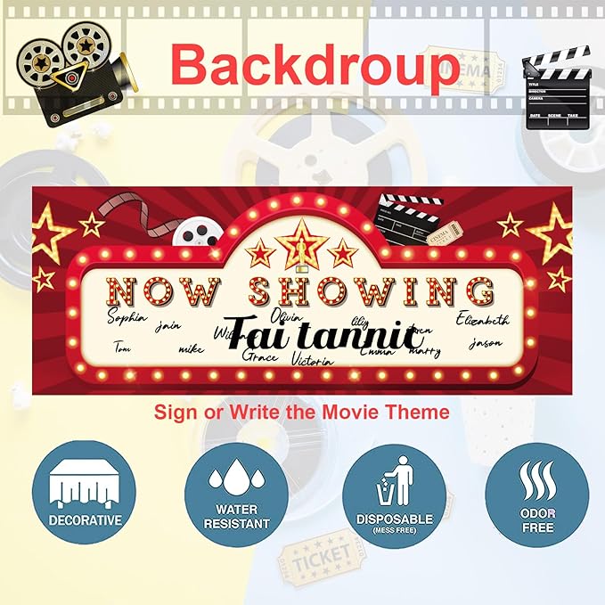 Movie Night Party Decorations 60 Pcs Kit Now Showing Banner Hanging