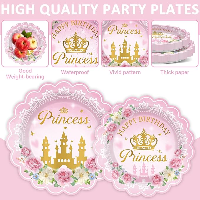 96pcs Princess Birthday Party Decorations Pink Princess Scalloped