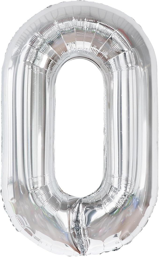 Giant, 40 Inch Silver Number 0 Balloon - Mylar 0 Number Balloon |