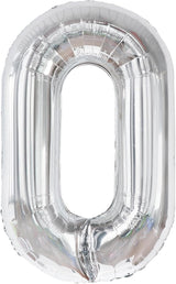 Giant, 40 Inch Silver Number 0 Balloon - Mylar 0 Number Balloon |