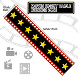 13 x 72 Inch Movie Night Table Runner with Gold Star Design Movie