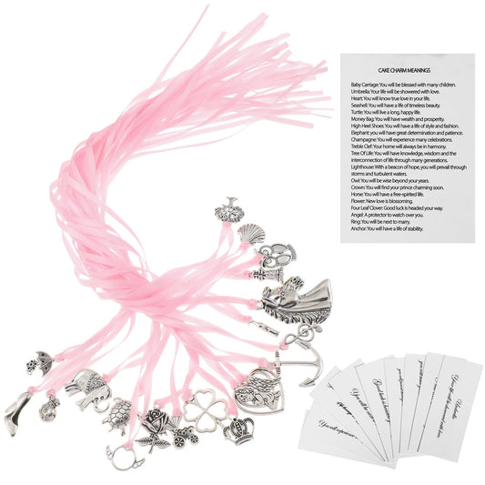 Solsew 20 Pcs Coquette Cake Pulls on Ribbon Decorations Tradition Pink