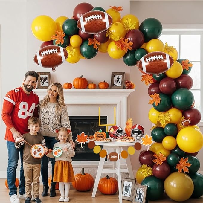 Football Party Decorations with Ruby red Green Brown Balloon Garland