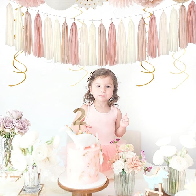 Champagne-Gold Beige Boho Party-Decorations Tassel-Garland - 20pc