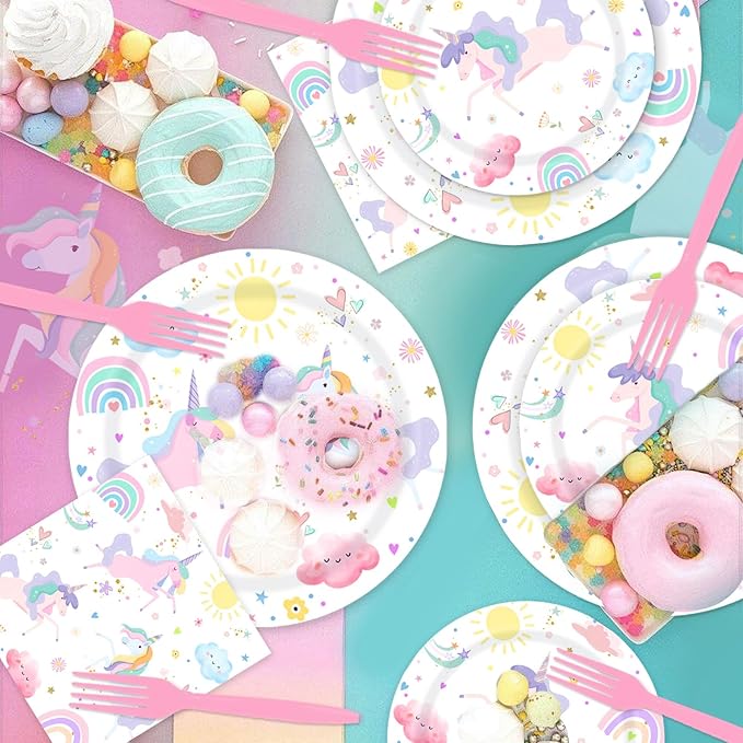 96 Piece Unicorn Party Supplies Set Magical Pastel Rainbow Tableware