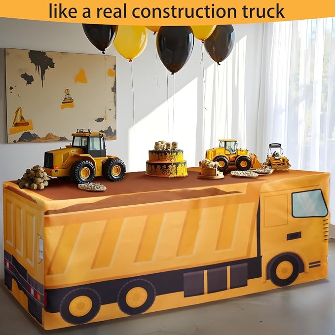 4Ft Construction Vehicle Table Cloth,Construction Birthday