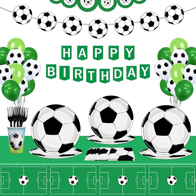96 Pcs Soccer Plates and Napkins Soccer Party Supplies for Birthday