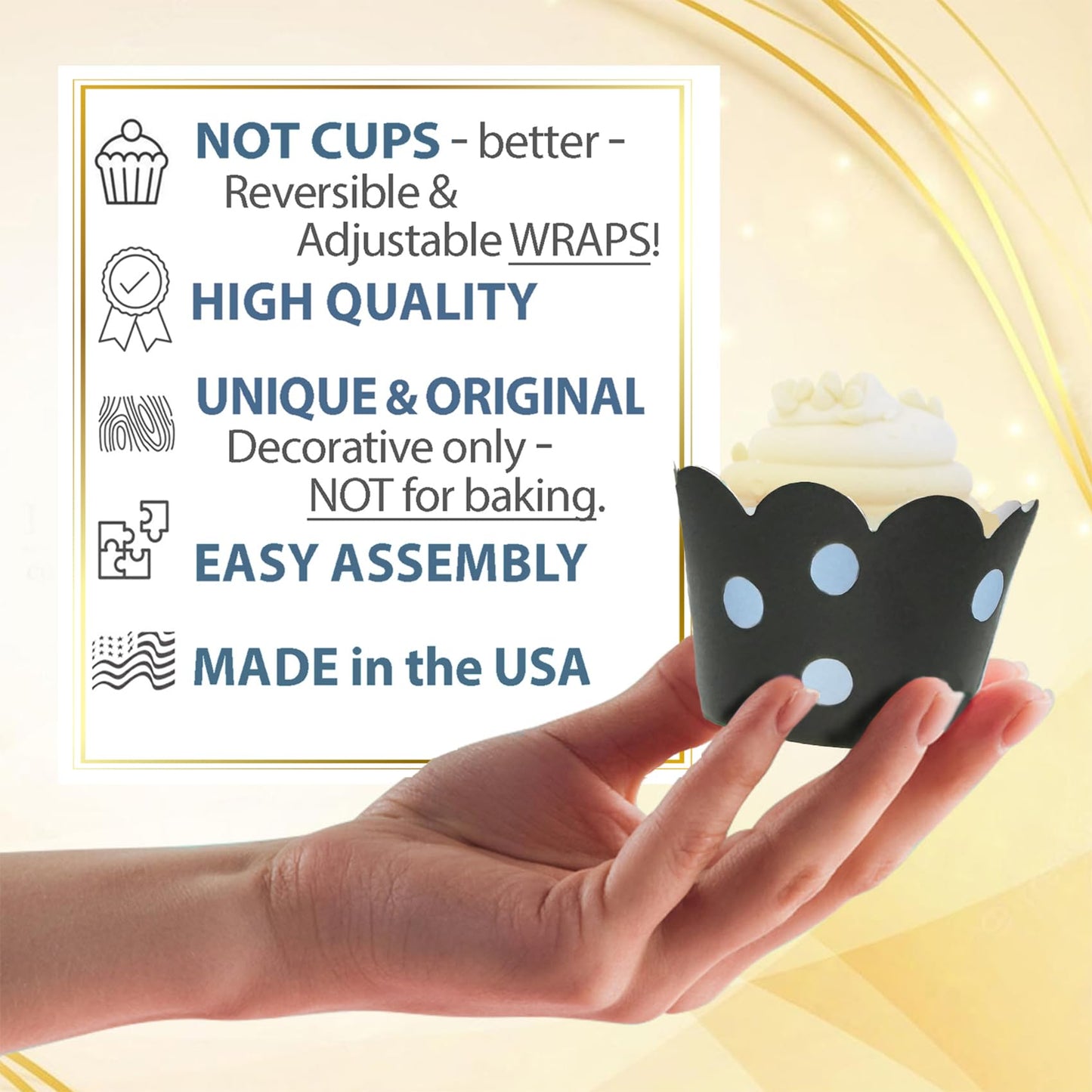 Cupcake Wrappers - Black Dot Wedding, Something Blue Bridal, She Said