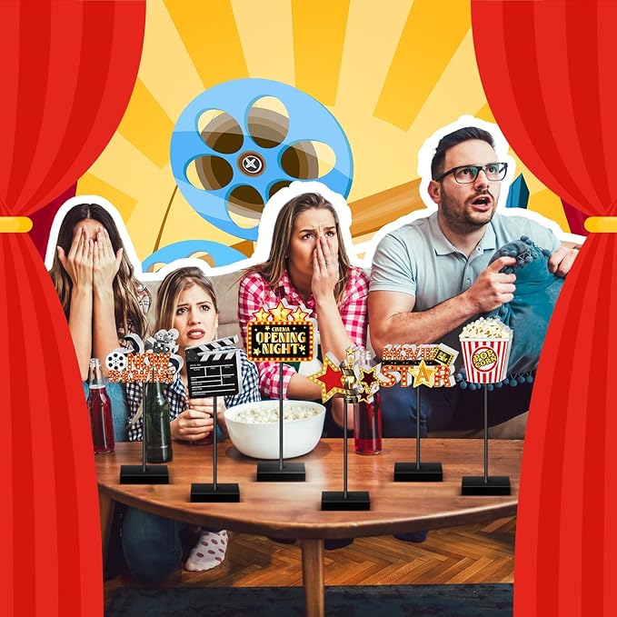 6 Pcs Movie Night Wooden Sign Set Movie Party Decorations Star Video