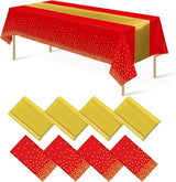8Pack Disposable Plastic Party Tablecloths and Satin Table Runner Set