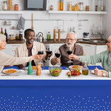 8Pack Disposable Plastic Tablecloths and Satin Table Runner Set Blue a