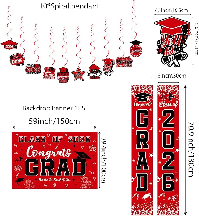 Graduation Decorations 2026 Red Set, Congrats Grad Decor Set with