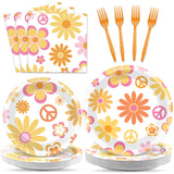 ZOIIWA 200 PCS Groovy Birthday Tableware Disposable Hippie Daisy