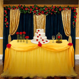 Rose Beauty Princess Party Tablecloth Golden Yellow Tulle Table