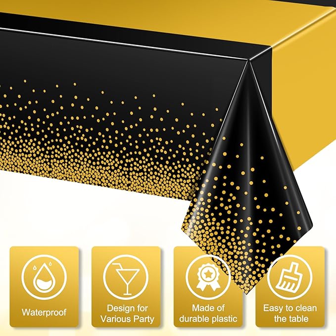 1Pcs Black and Gold Tablecloth Party Decorations,Plastic Black Table