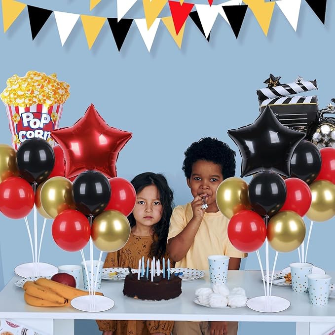 4 Sets Movie Night Party Balloons Stand Kit with Popcorn Clapboard
