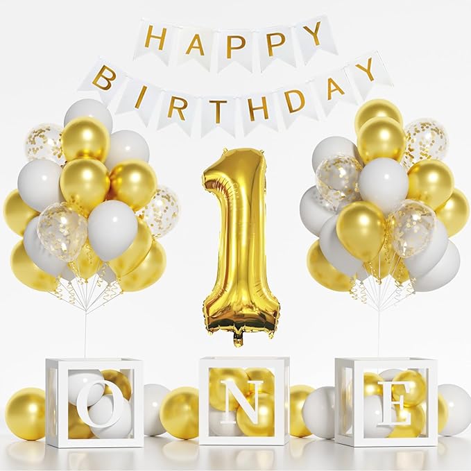 First Birthday Decorations 40 Inch Gold Number 1 Balloons HAPPY