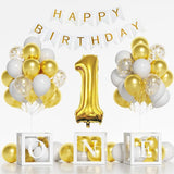 First Birthday Decorations 40 Inch Gold Number 1 Balloons HAPPY