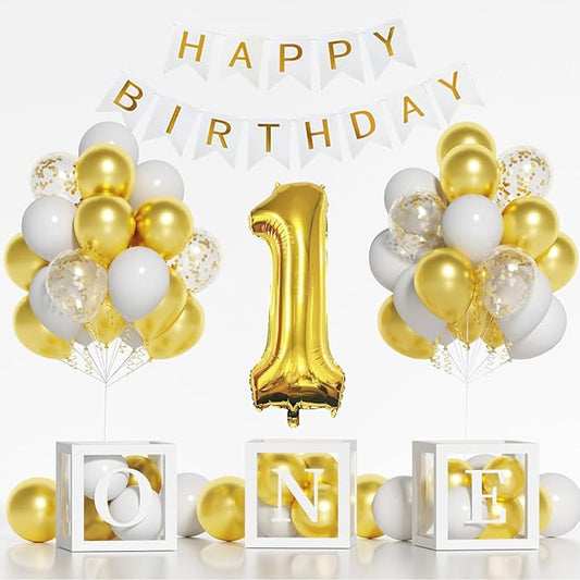 First Birthday Decorations 40 Inch Gold Number 1 Balloons HAPPY