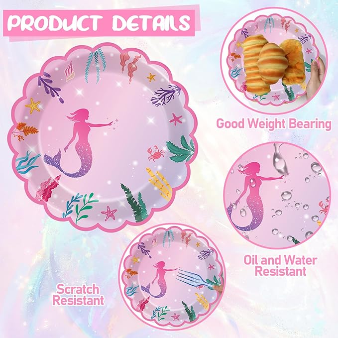 96PCS Mermaid Birthday Party Plates and Napkins Under The Sea