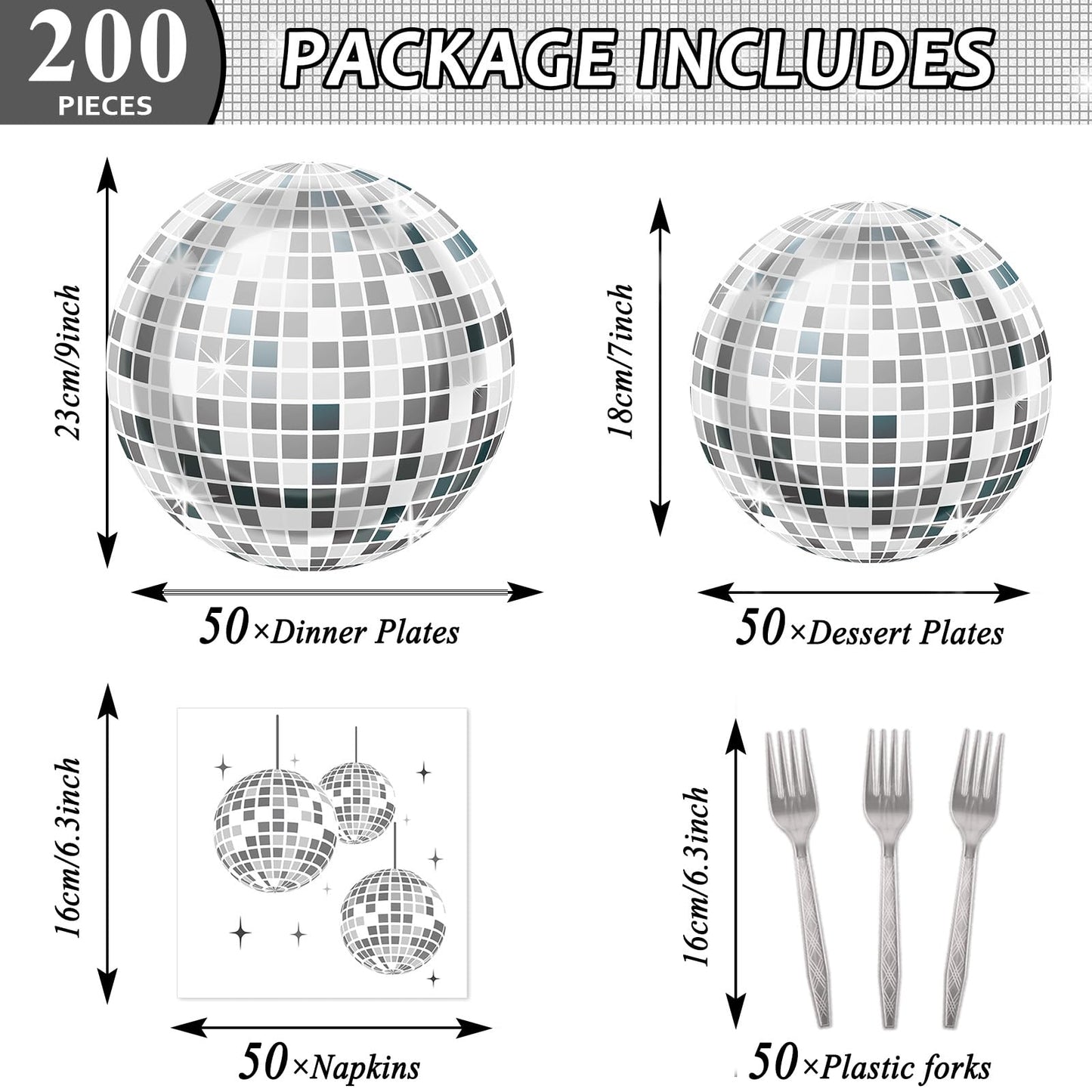 200PCS Disco Theme Party Plates and Napkins 1970s Birthday Party