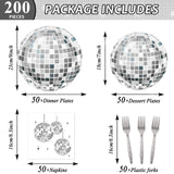 200PCS Disco Theme Party Plates and Napkins 1970s Birthday Party