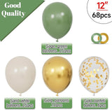 68Pcs Balloons Kit 12 Inch, Sage Green Balloon Sand White Metallic