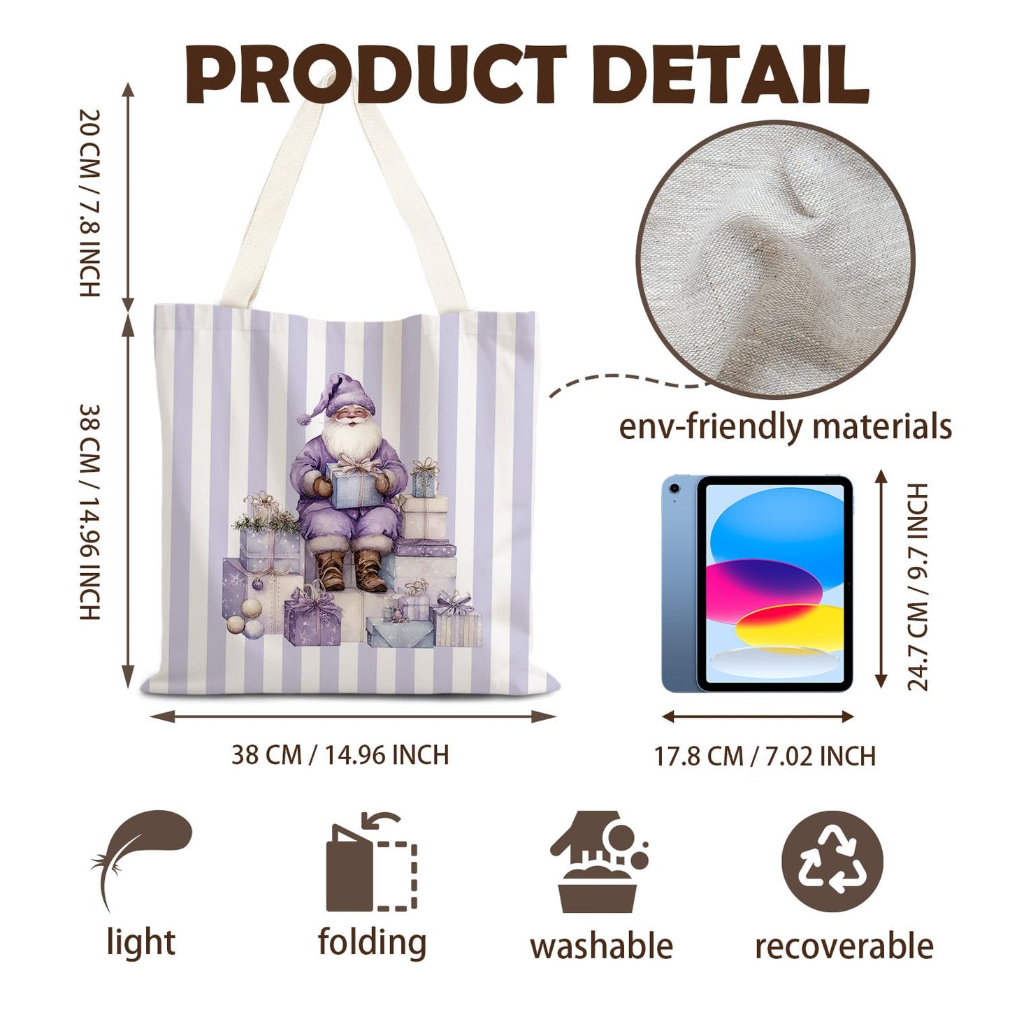 LZYRF Purple Christmas Santa Tote Bag, Preppy Girly Christmas Canvas