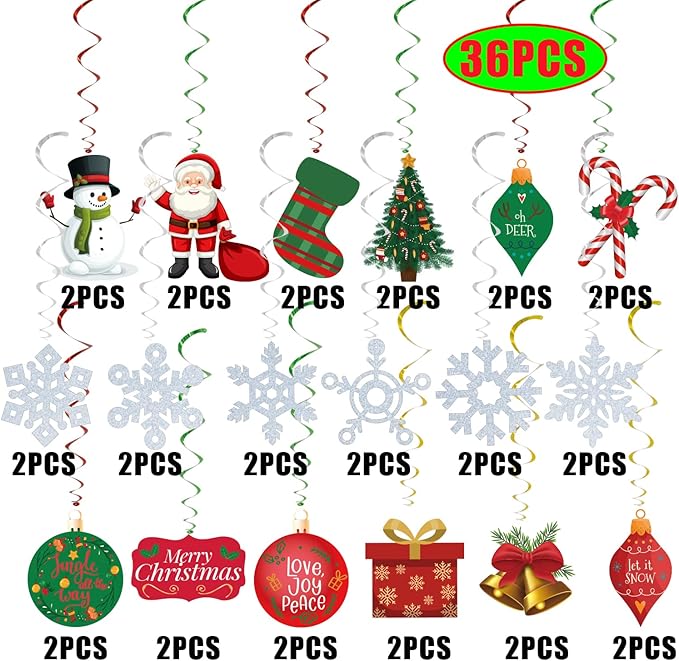 36 Pcs Christmas Decorations Hanging Swirls for Christmas Party