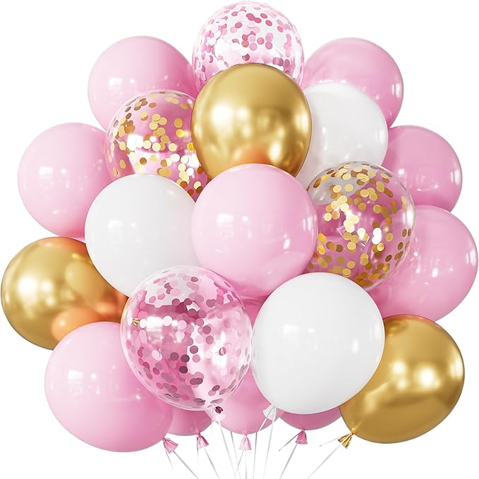 Pink and Gold Balloons Set - 12 Inch Light Pink White Balloons Shiny
