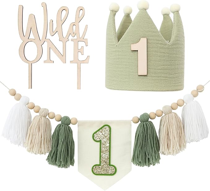 Wild One High Chair Banner for 1st Birthday Party Boy Decorations