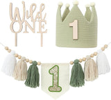 Wild One High Chair Banner for 1st Birthday Party Boy Decorations