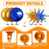 6Pcs Blue Orange Gold Foil Balloons,22Inch Orange Blue Gold 4D Round