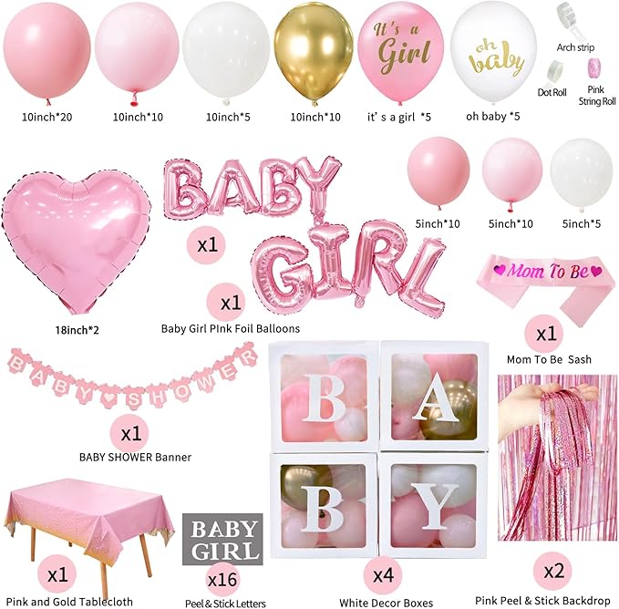 Baby Shower Decoration For Girl Pink Gold Balloons And It's A Girl