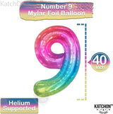 KatchOn, Rainbow Number 9 Balloon - 40 Inch | Foil 9 Birthday Balloon