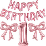 Pink Bow Happy Birthday Balloons, 40” Aluminum Foil Number 1 Balloon