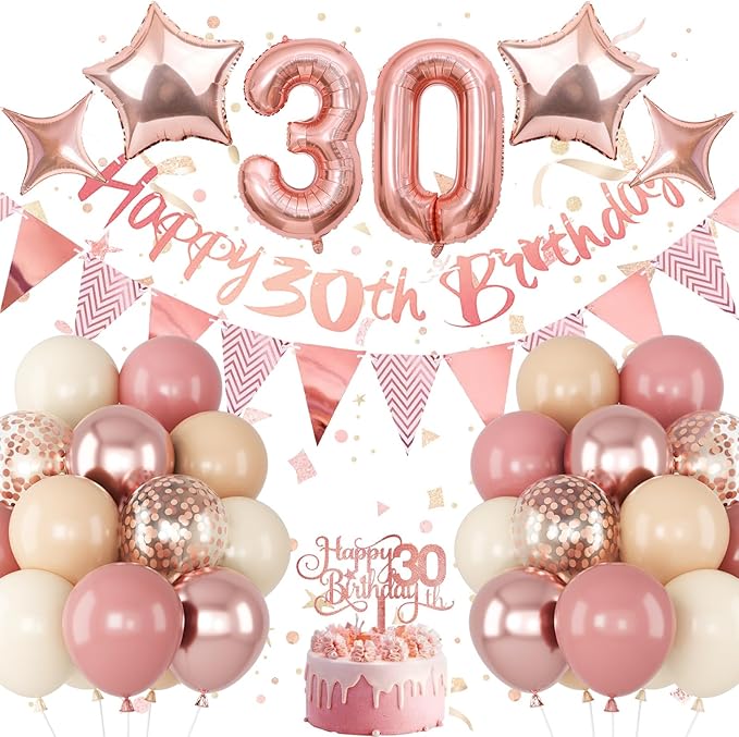 30th Birthday Decorations for Women Retro Pink Beige Number 30