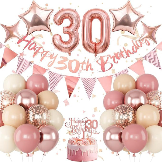 30th Birthday Decorations for Women Retro Pink Beige Number 30