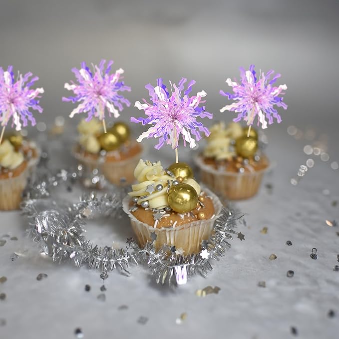 Gyufise 30Pcs Foil Firework Cupcake Toppers Happy Birthday Cake Topper