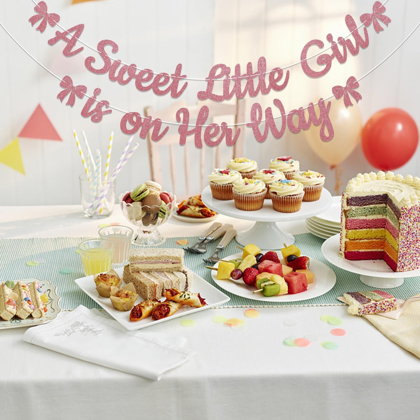 A Sweet Little Girl is on Her Way Banner - Pink Bow Baby Shower