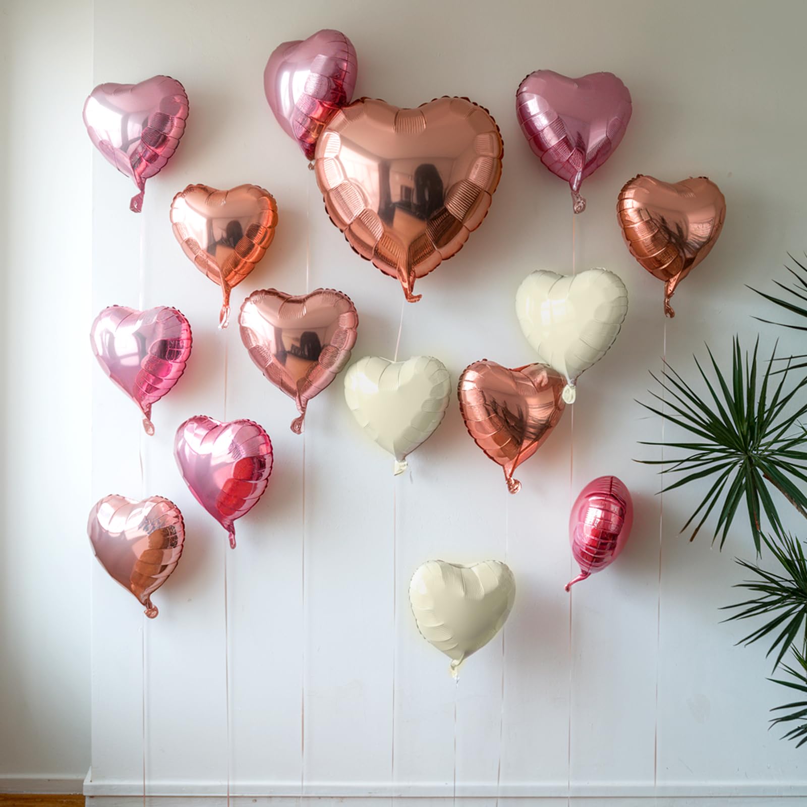 Pink White Heart Balloons, 19PCS Rose Gold and White Heart Shape