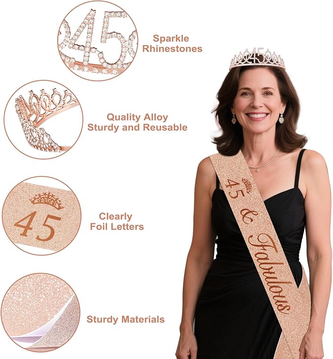 45th Birthday Decorations for Women 49pcs Black Rose Gold Black