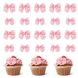 20Pcs Pink Bow Cupcake Decorations, Bow Cake Topper Supplies, Pink Bow