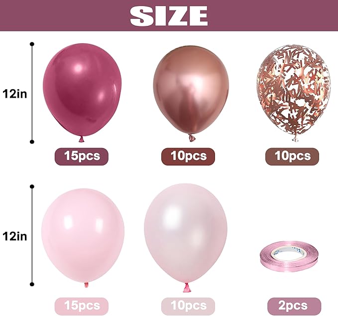 Togvu Dusty Rose Balloon Set, 60 Packs 12 Inch Retro Pink Metallic