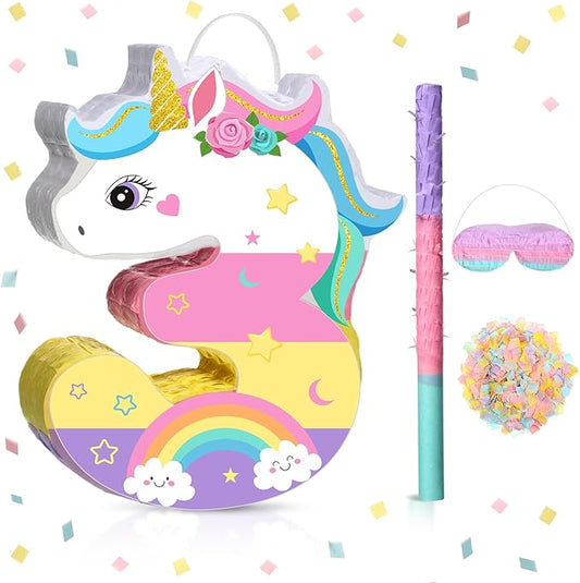 Unicorn Piñata Girl 3rd Birthday Decoration Number 3 Piñata Unicorn
