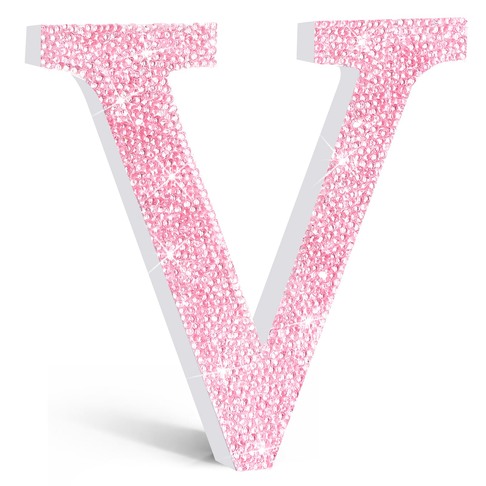 Qunclay Pink Crystal Diamond Letter Wall Decor, Glitter Wooden Bling