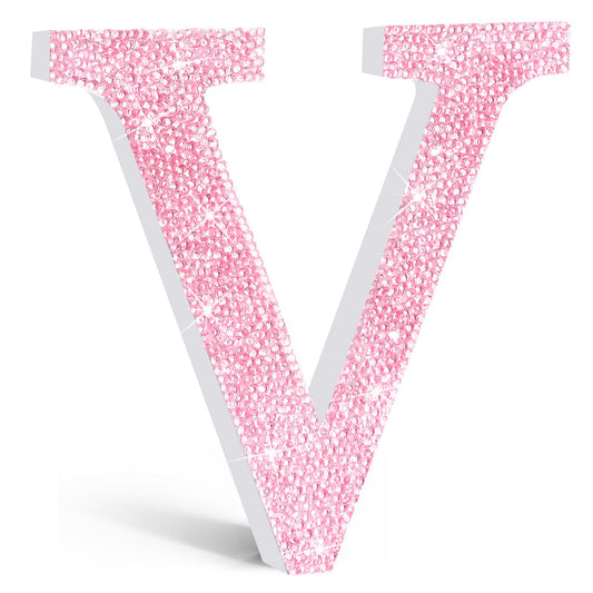 Qunclay Pink Crystal Diamond Letter Wall Decor, Glitter Wooden Bling