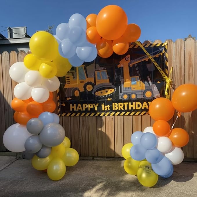 Construction Theme Balloons 12 inch Orange Yellow Dusty Blue Latex