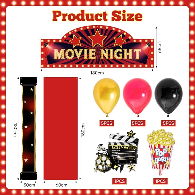 24Pcs Movie Night Themed Party Decorations Supplies Red Carpet