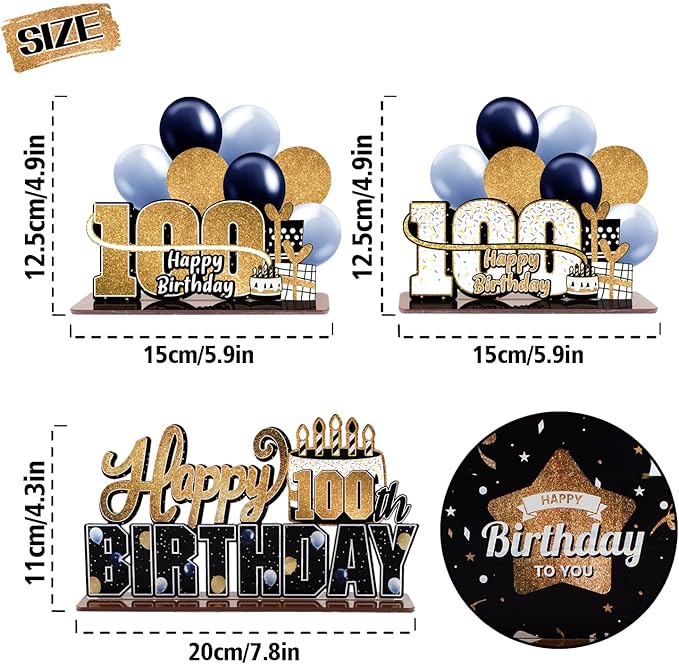 LINGTEER Happy 100th Birthday Gold Acrylic Table Topper Centerpieces